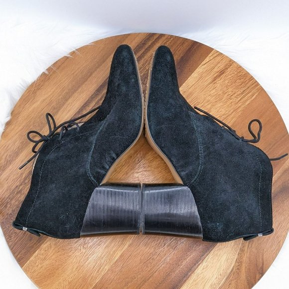 French Connection Dinah Ankle Booties 10 41 Black Suede Lace Up Block Heel Goth - Picture 7 of 13